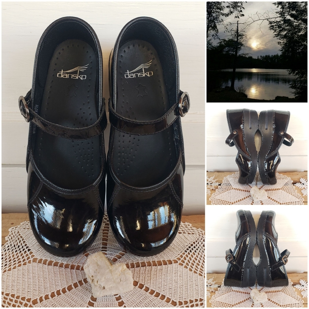 Glossy Dansko Pro Clog Marcelle MaryJane Patent Leather Buckle Strap Gypsy Boho - Picture 2 of 12